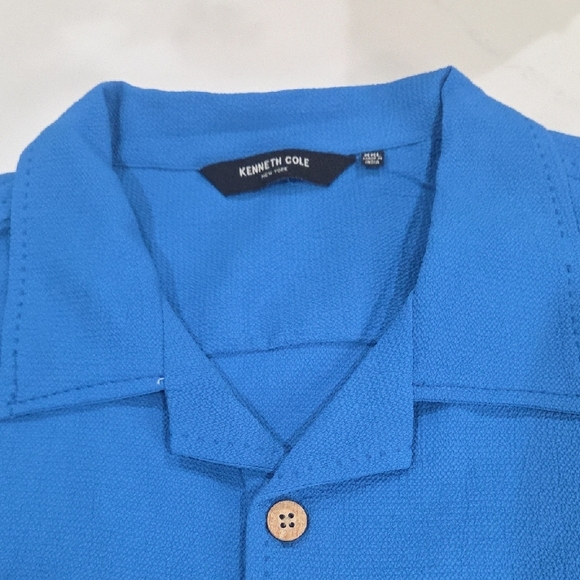 Kenneth Cole Blue Casual Button Down Shirt Short Sleeves - Picture 3 of 10